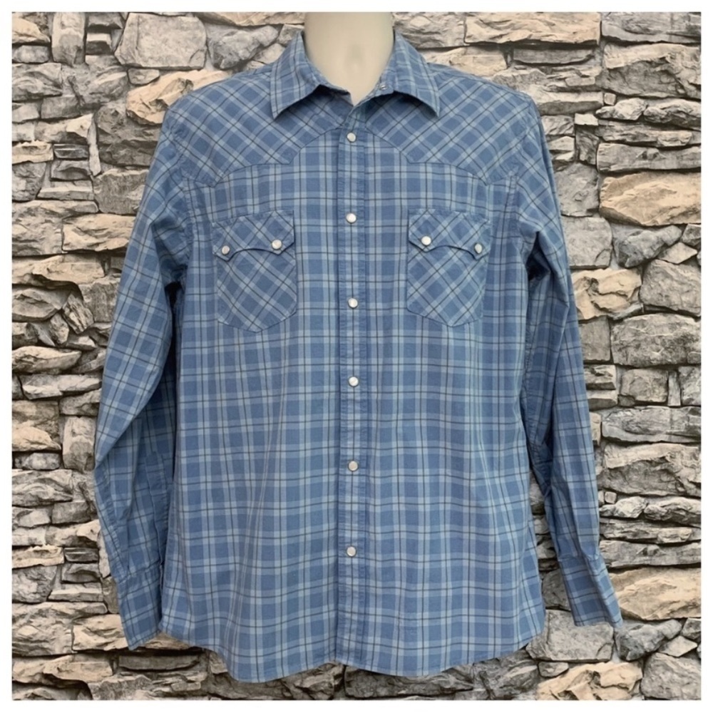 #01 Vintage Y2K Old Navy Western Plaid Button Down Long Sleeve Shirt Top Large